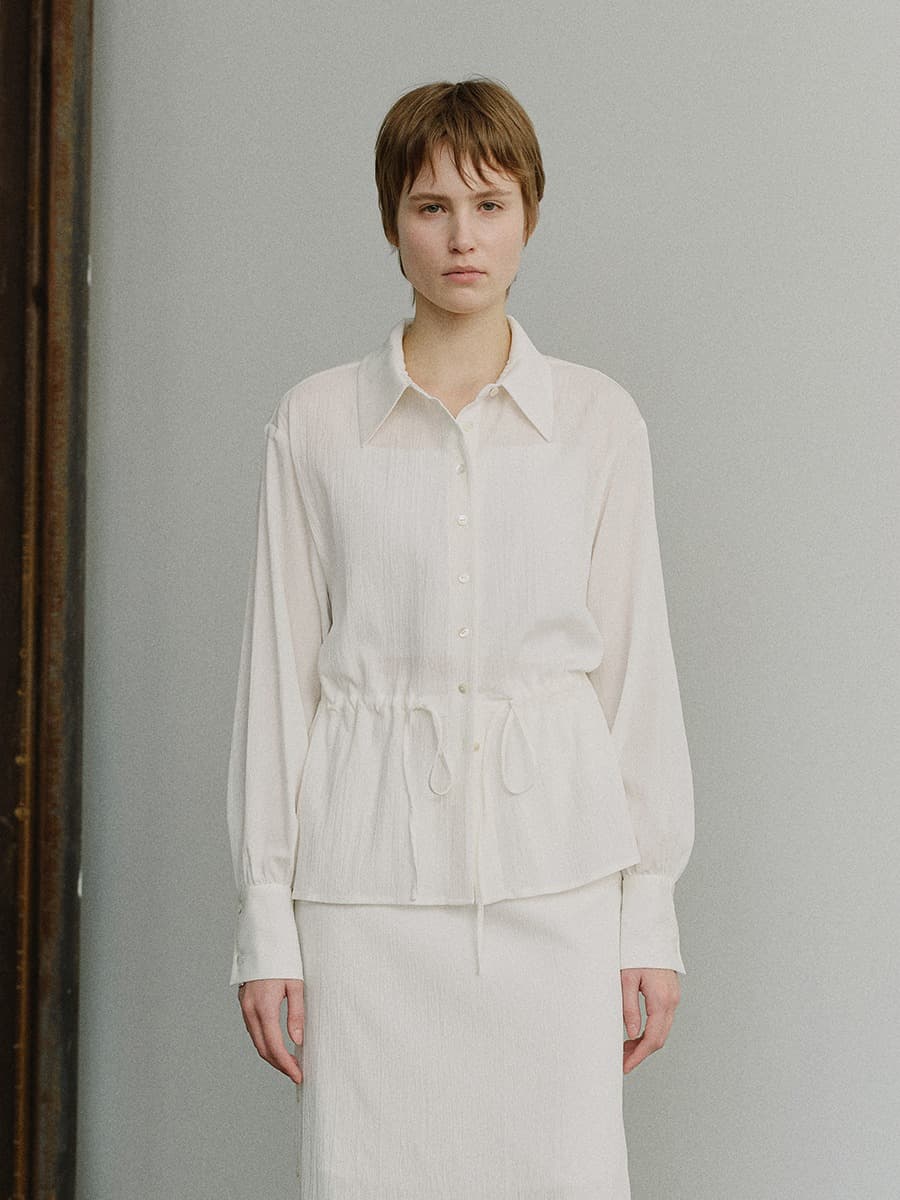 TIS SHEER DRAWSTRING WAIST SHIRT_WHITE — vue 1