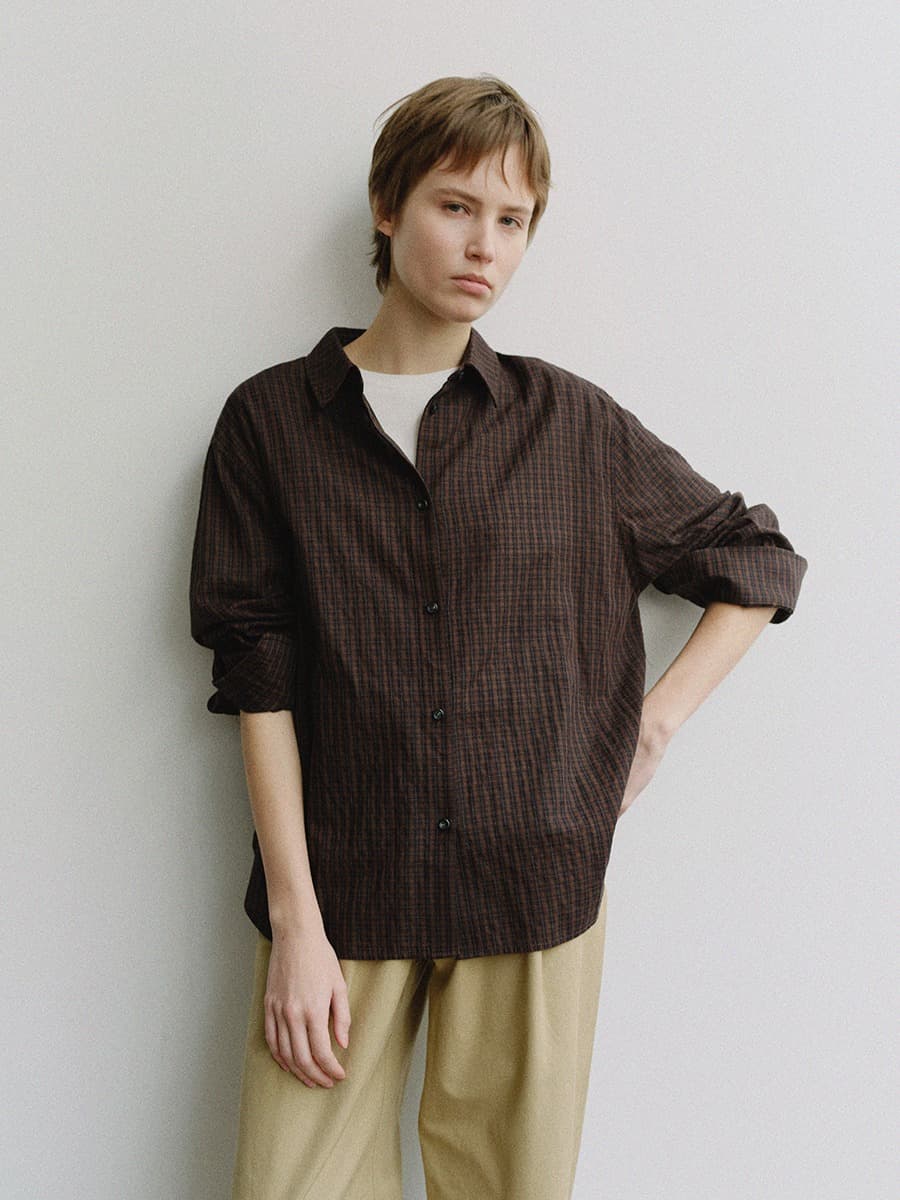 TIS CHECK OVERFIT SHIRT_BROWN — vue 3