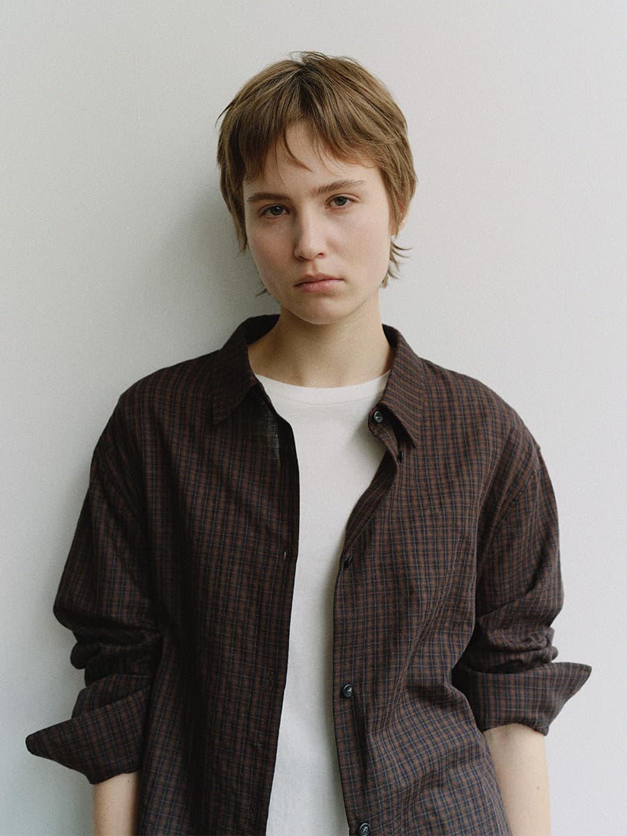 TIS CHECK OVERFIT SHIRT_BROWN — vue 5