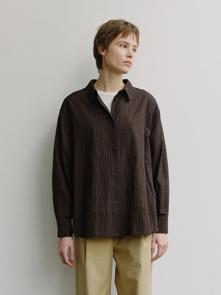 TIS CHECK OVERFIT SHIRT_BROWN — vue 6
