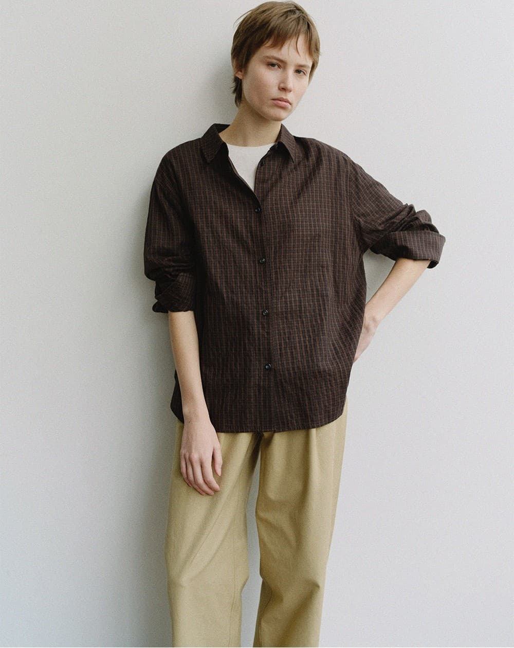TIS CHECK OVERFIT SHIRT_BROWN — vue 10