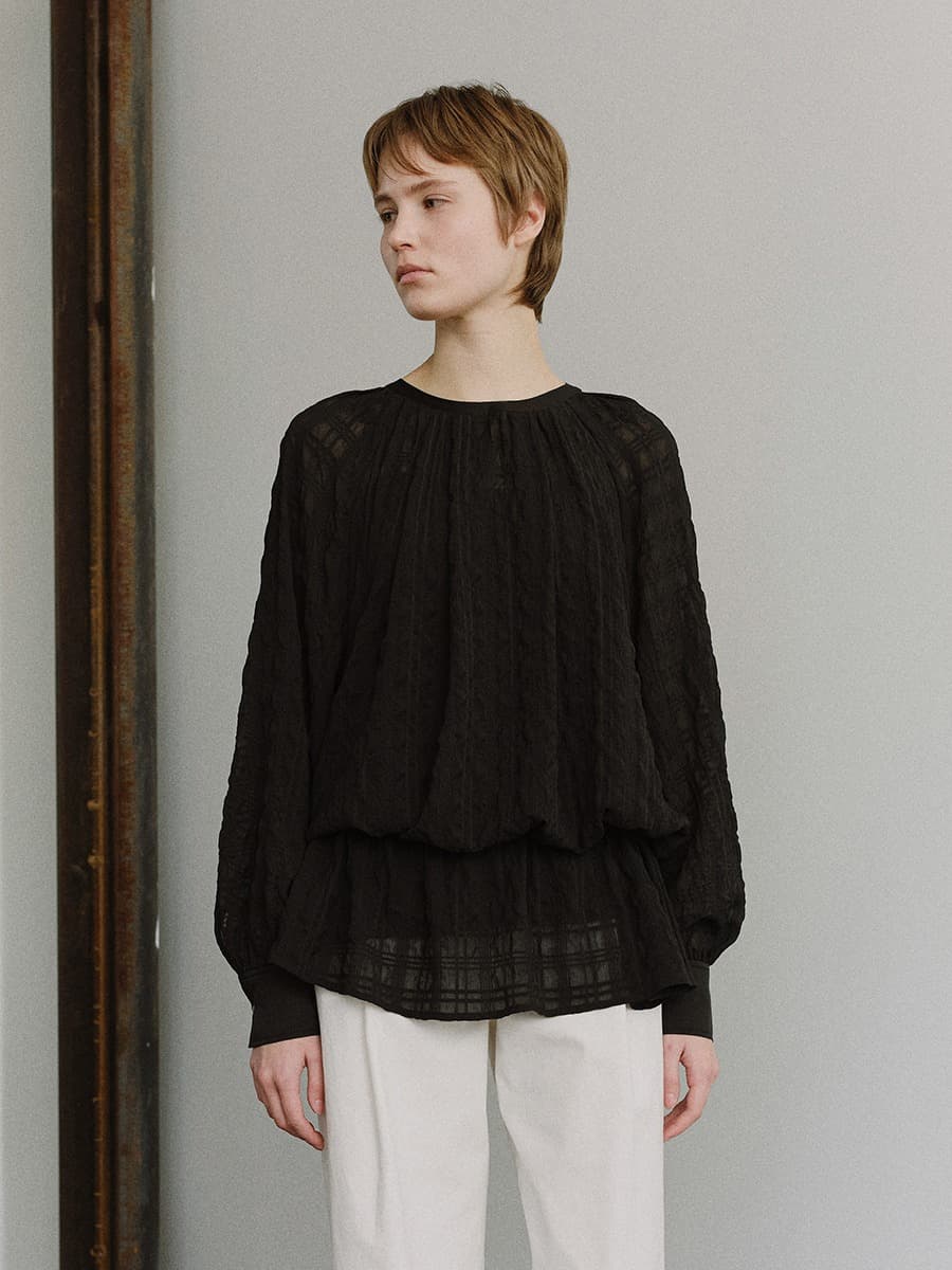 TIS CHECK CRINKLE SHEER BLOUSE_BLACK — vue 2