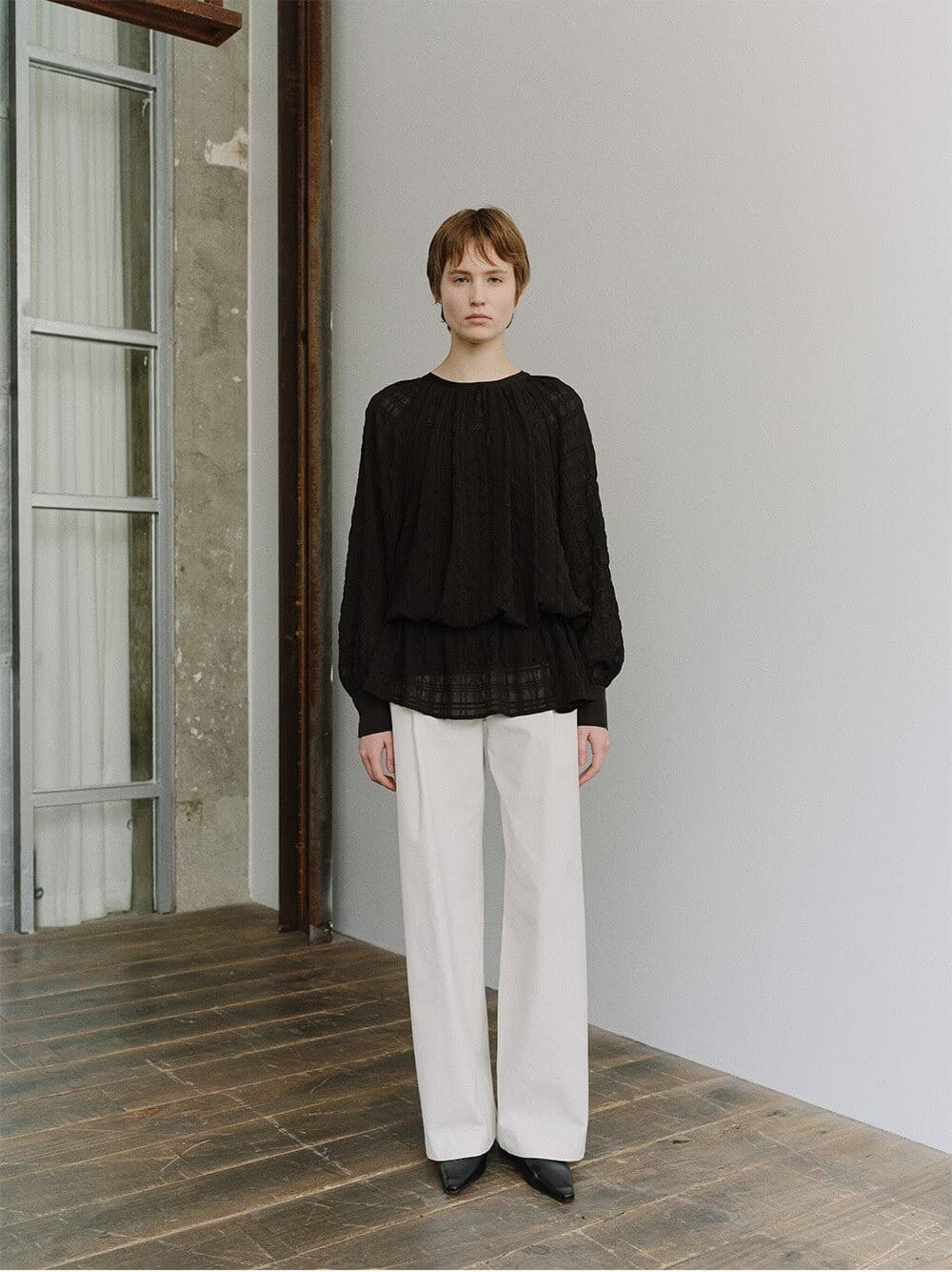 TIS CHECK CRINKLE SHEER BLOUSE_BLACK — vue 8