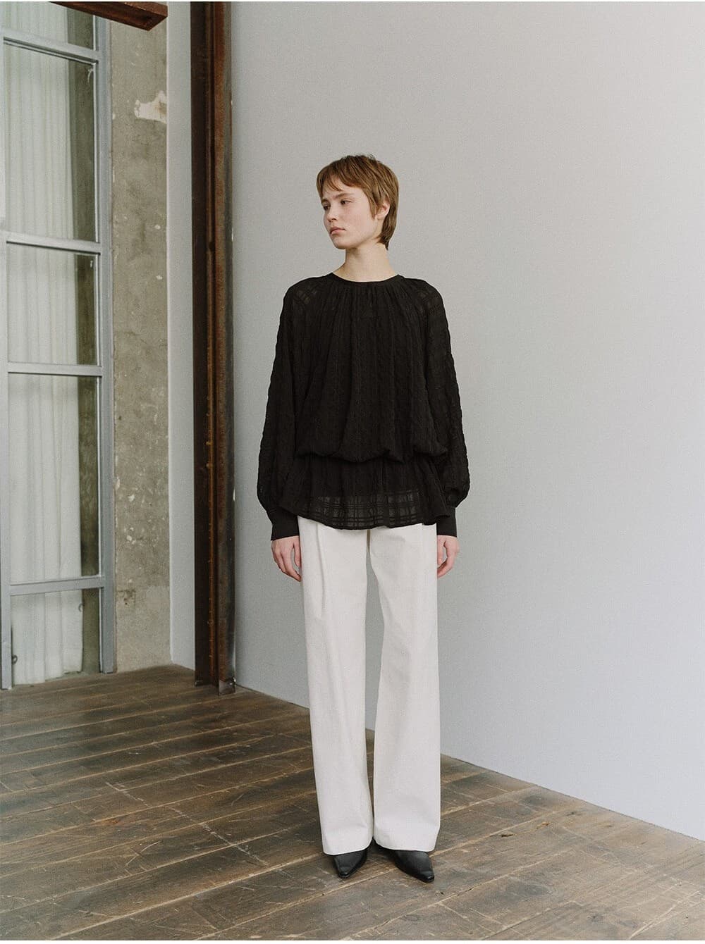 TIS CHECK CRINKLE SHEER BLOUSE_BLACK — vue 9