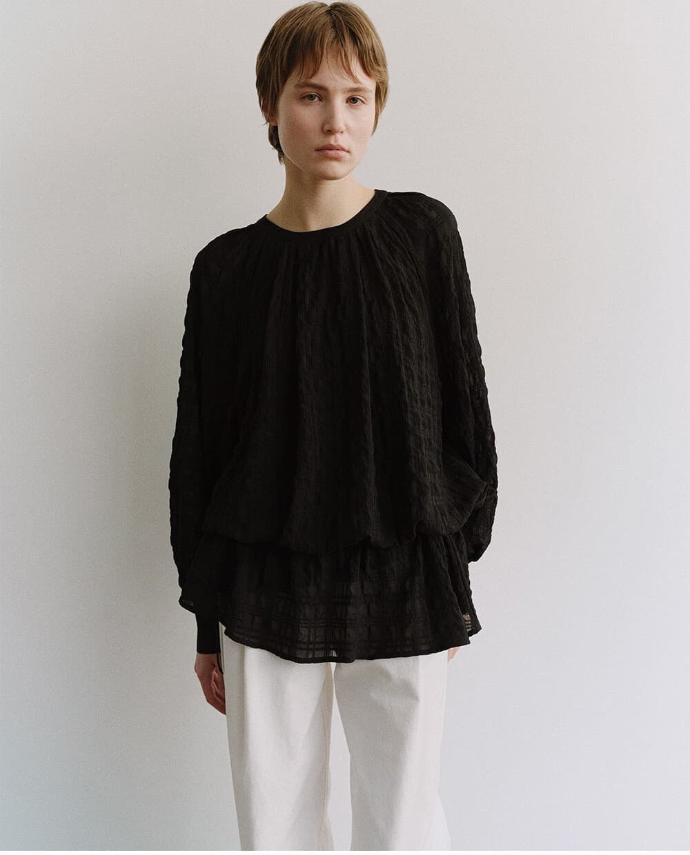TIS CHECK CRINKLE SHEER BLOUSE_BLACK — vue 11