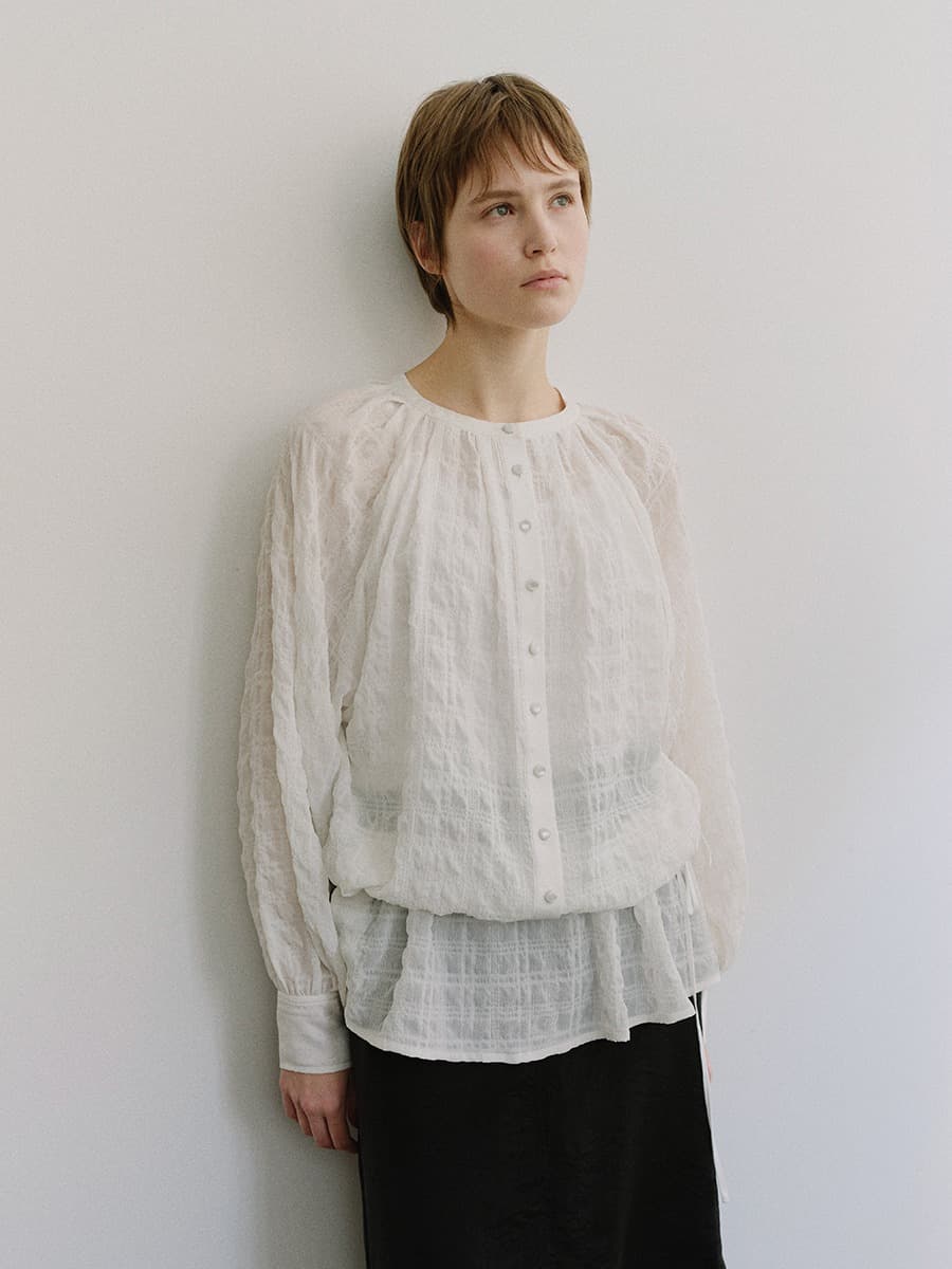TIS CHECK CRINKLE SHEER BLOUSE_WHITE — vue 6