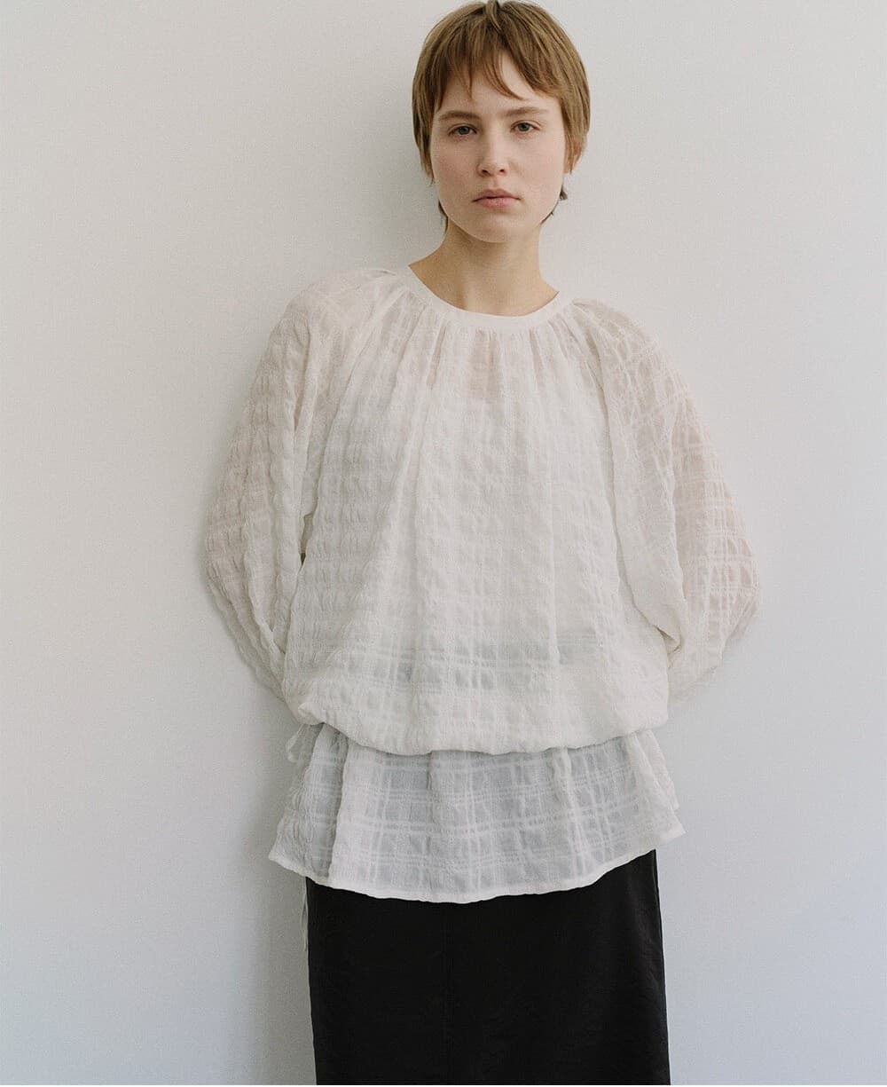 TIS CHECK CRINKLE SHEER BLOUSE_WHITE — vue 11