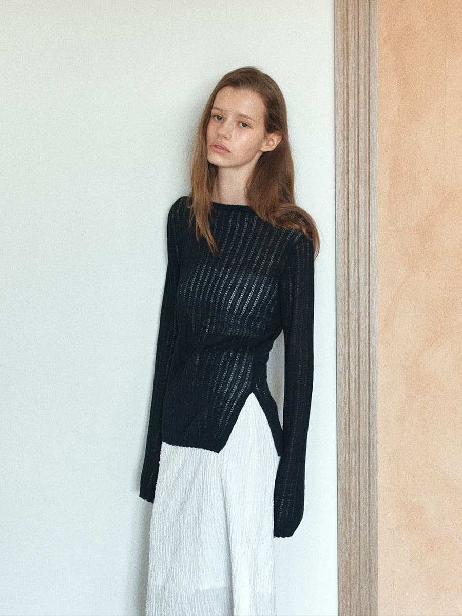TIS CROCHET BOATNECK KNIT_BLACK — vue 2