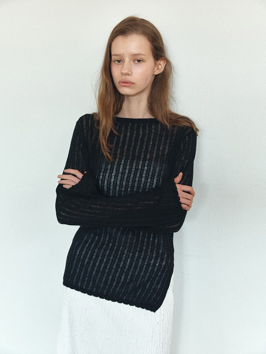 TIS CROCHET BOATNECK KNIT_BLACK — vue 3