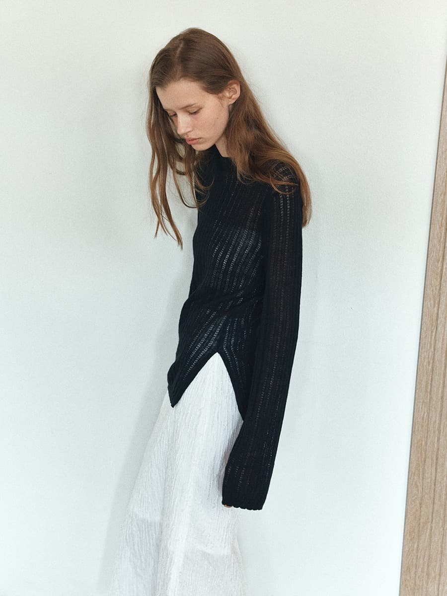 TIS CROCHET BOATNECK KNIT_BLACK — vue 4
