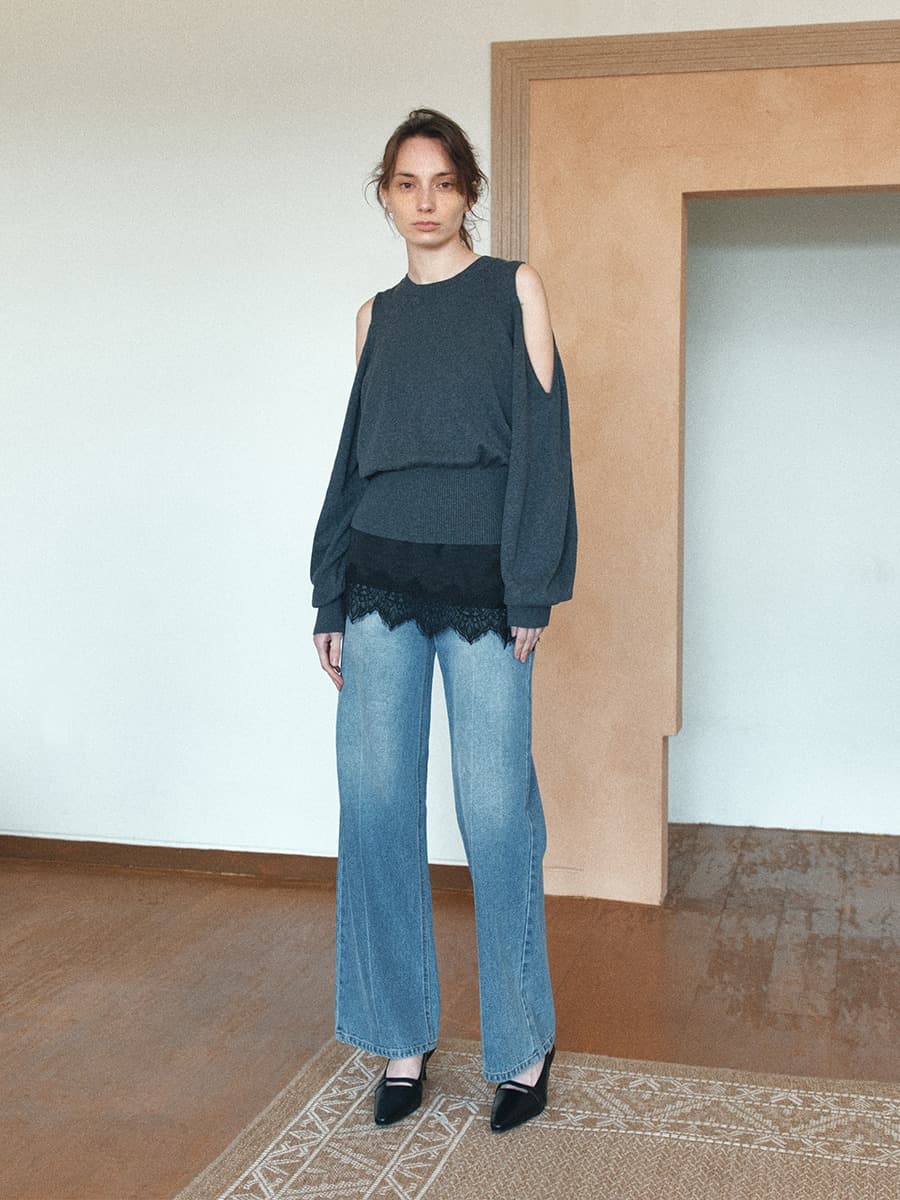 TIS OPEN SHOULDER VOLUME KNIT TOP_CHARCOAL — vue 2