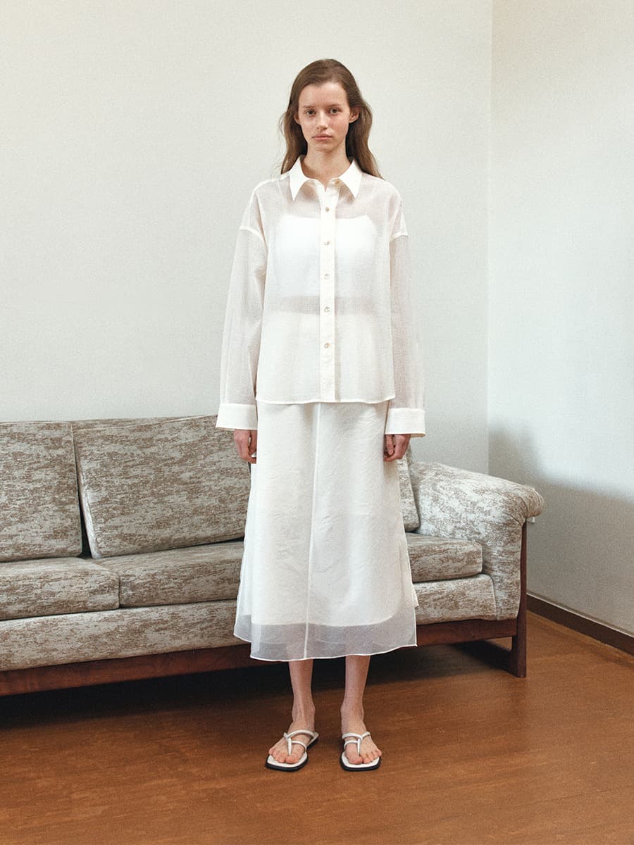 TIS SHEER WRINKLE SHIRT_CREAM — vue 2