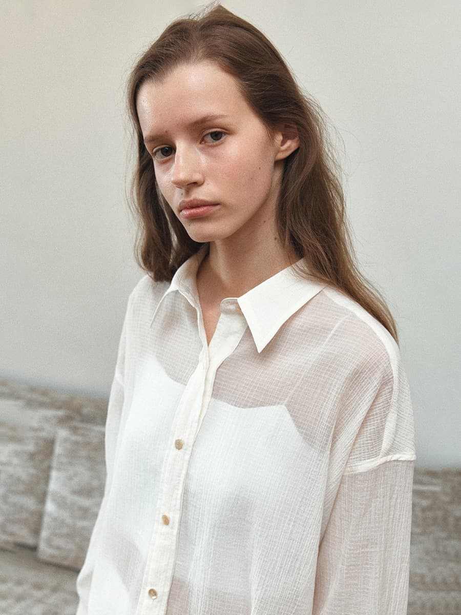 TIS SHEER WRINKLE SHIRT_CREAM — vue 4