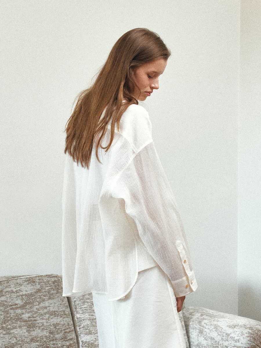 TIS SHEER WRINKLE SHIRT_CREAM — vue 8
