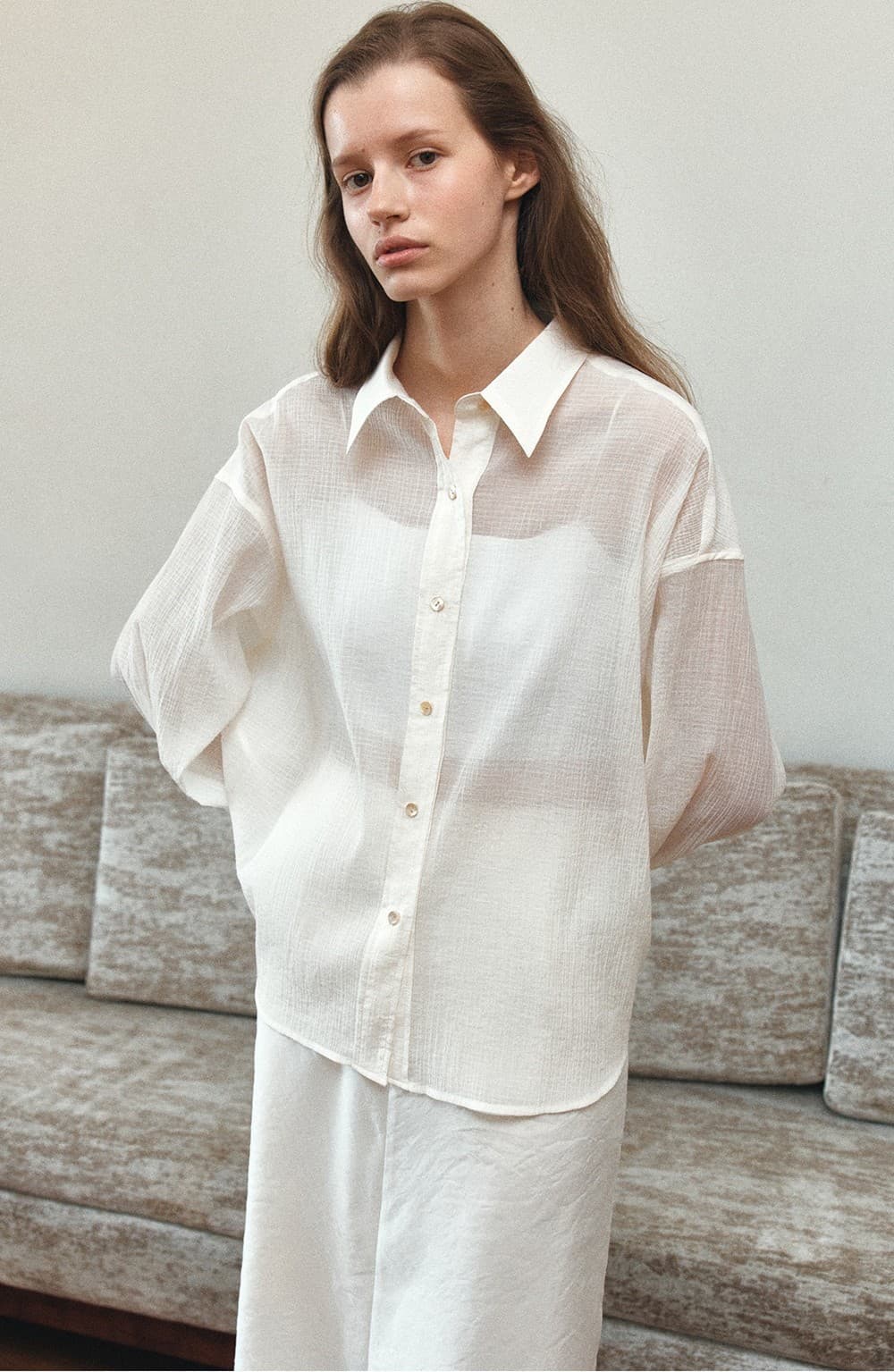 TIS SHEER WRINKLE SHIRT_CREAM — vue 9