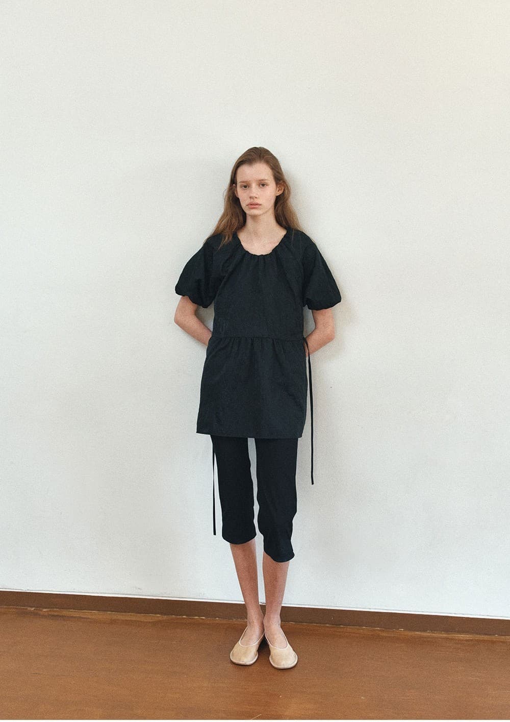 TIS JACQUARD TWO WAY SHIRRING PUFF DRESS_BLACK — vue 11