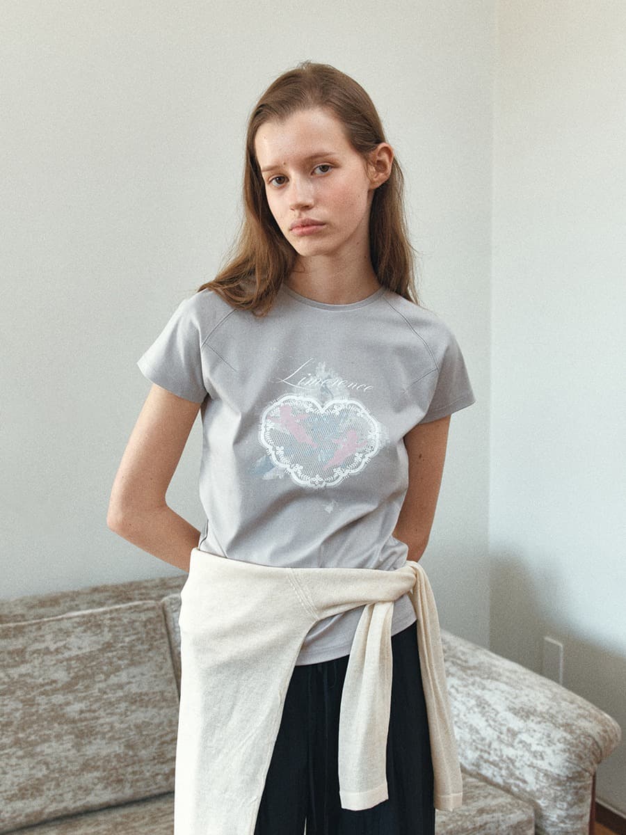 TIR HEART LACE ANGEL GRAPHIC ART TOP_MINT GREY — vue 1