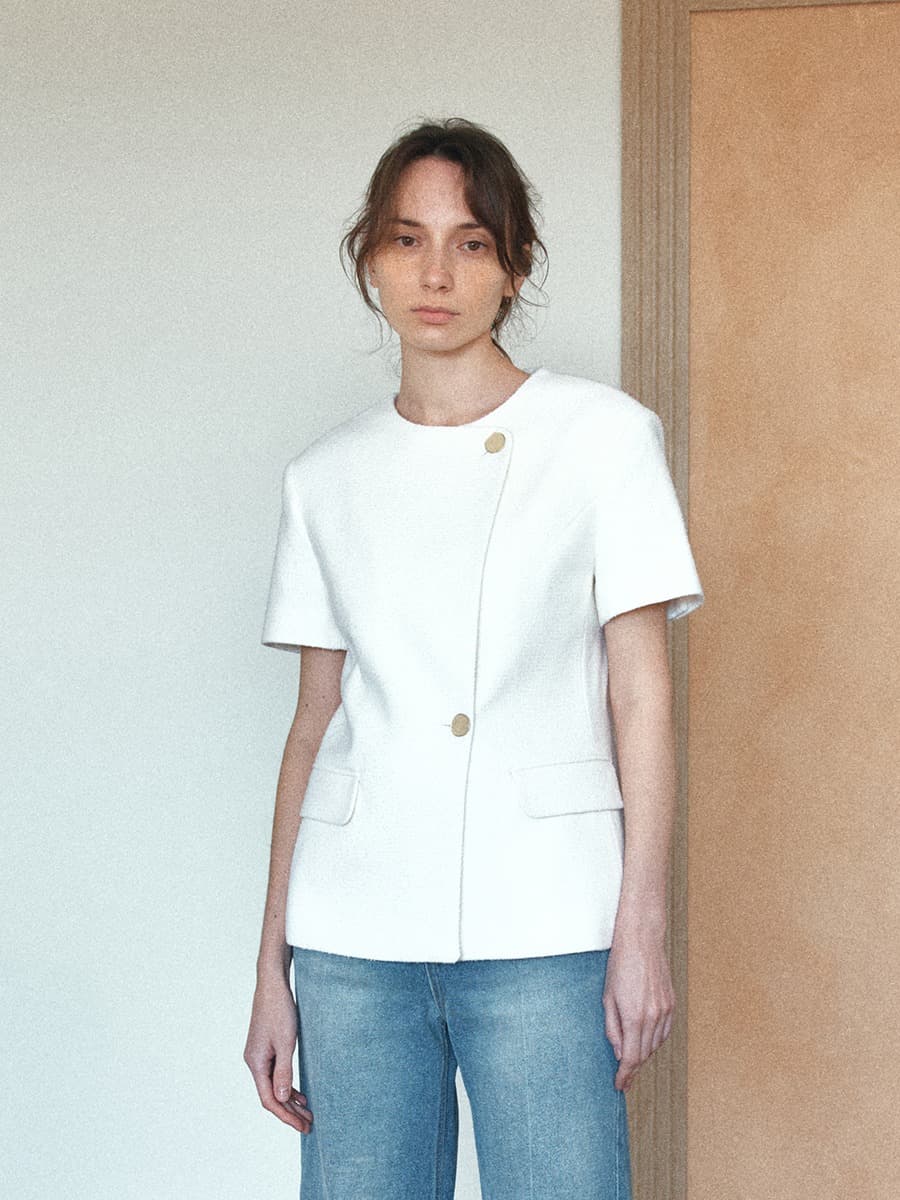 TIR ROUND NECK TWEED JACKET_IVORY — vue 1