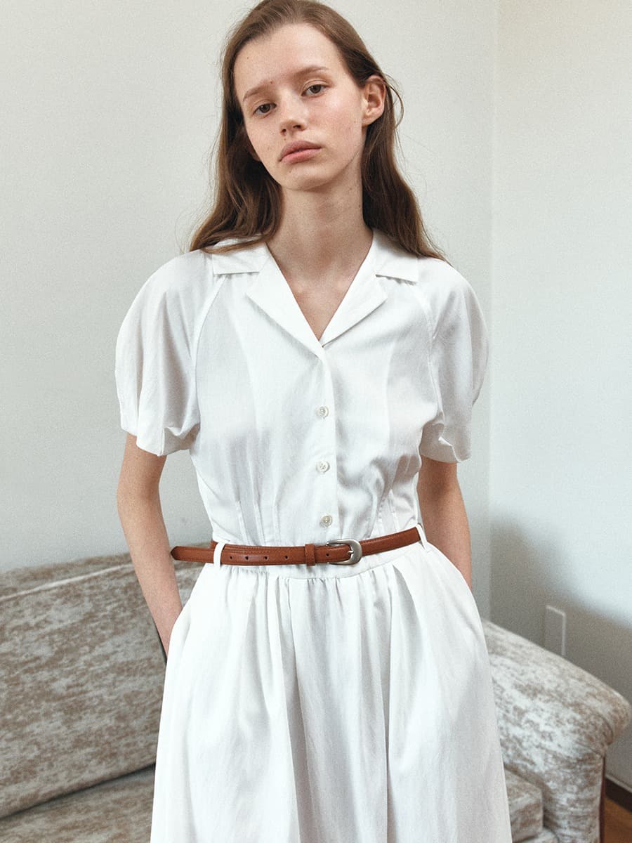 TIR COLLAR VOLUME BELT DRESS_WHITE — vue 2