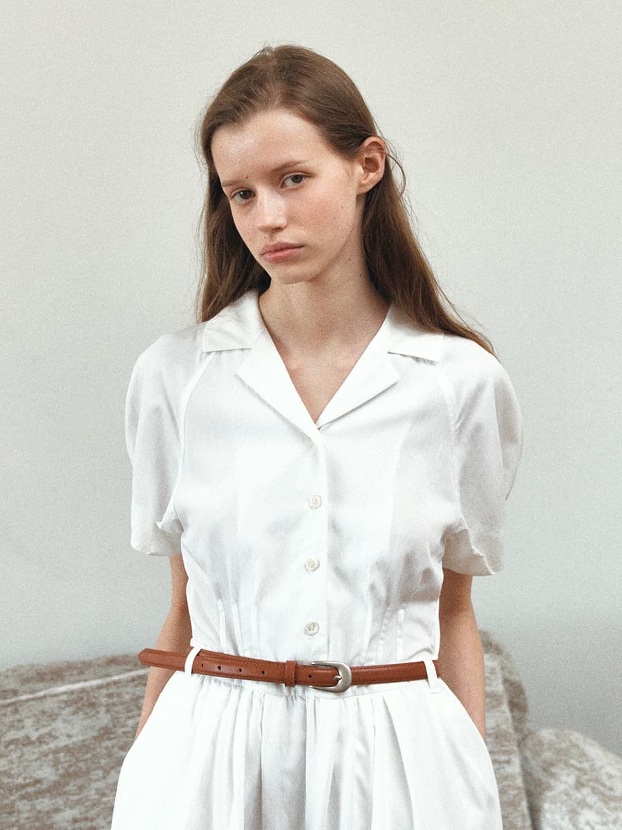 TIR COLLAR VOLUME BELT DRESS_WHITE — vue 4