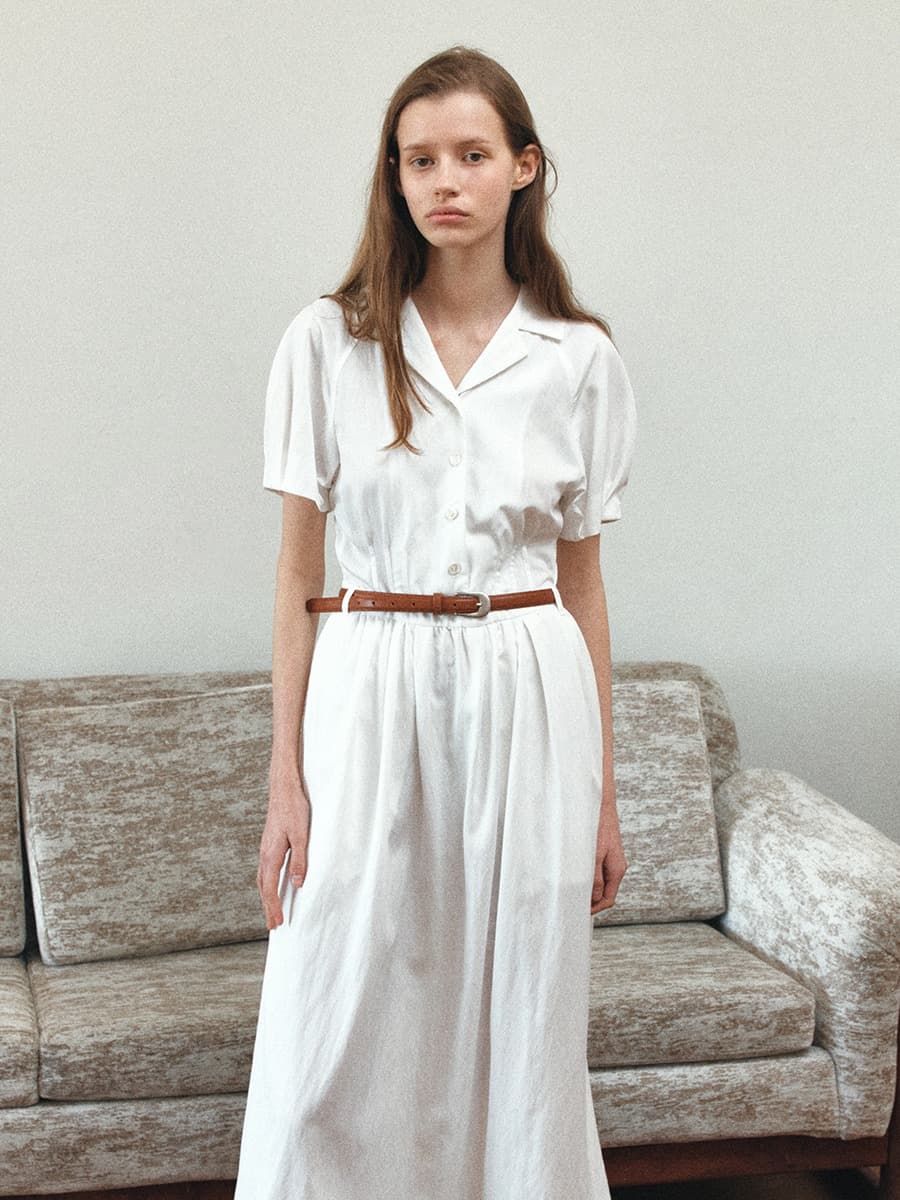 TIR COLLAR VOLUME BELT DRESS_WHITE — vue 1