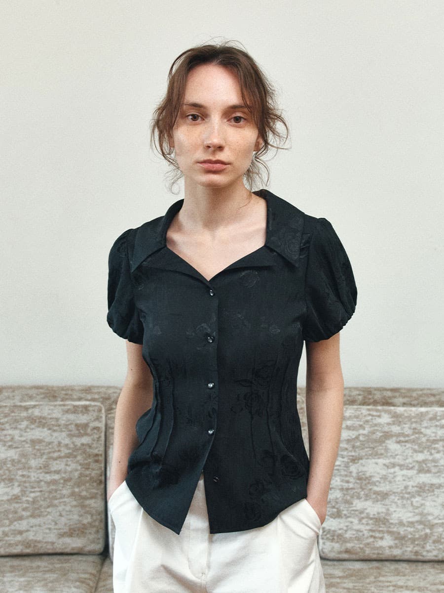 TIS JACQUARD PUFF BLOUSE_BLACK — vue 5