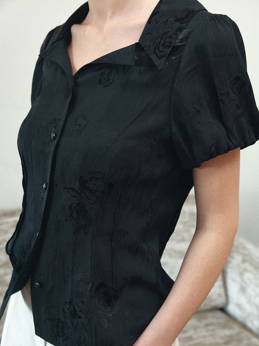 TIS JACQUARD PUFF BLOUSE_BLACK — vue 8