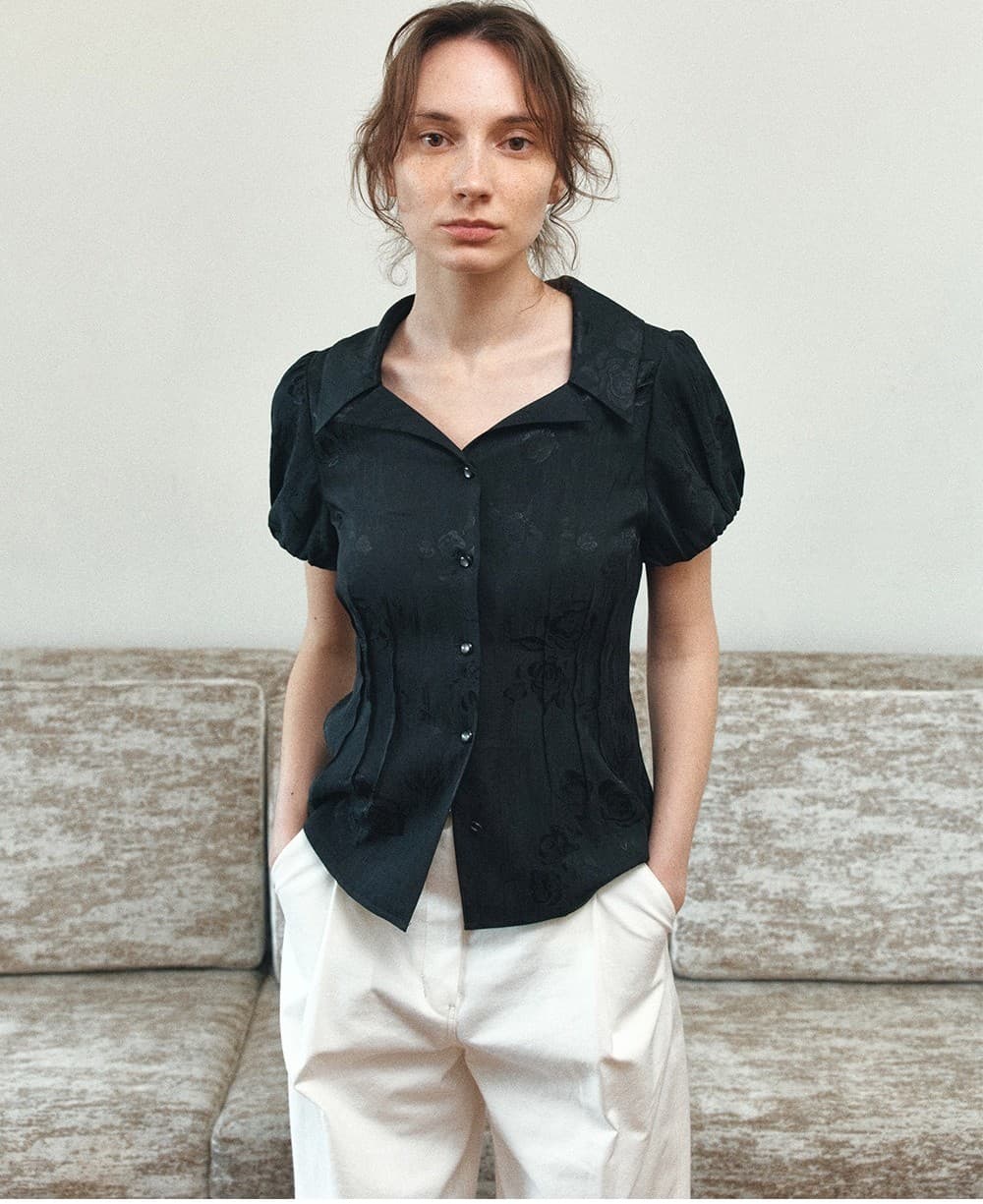 TIS JACQUARD PUFF BLOUSE_BLACK — vue 10