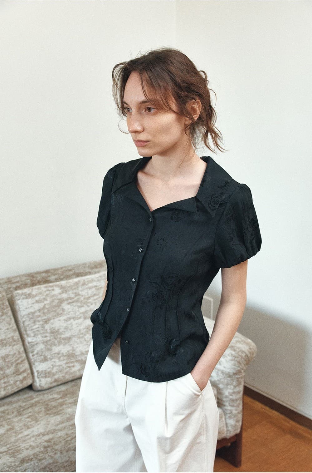 TIS JACQUARD PUFF BLOUSE_BLACK — vue 11