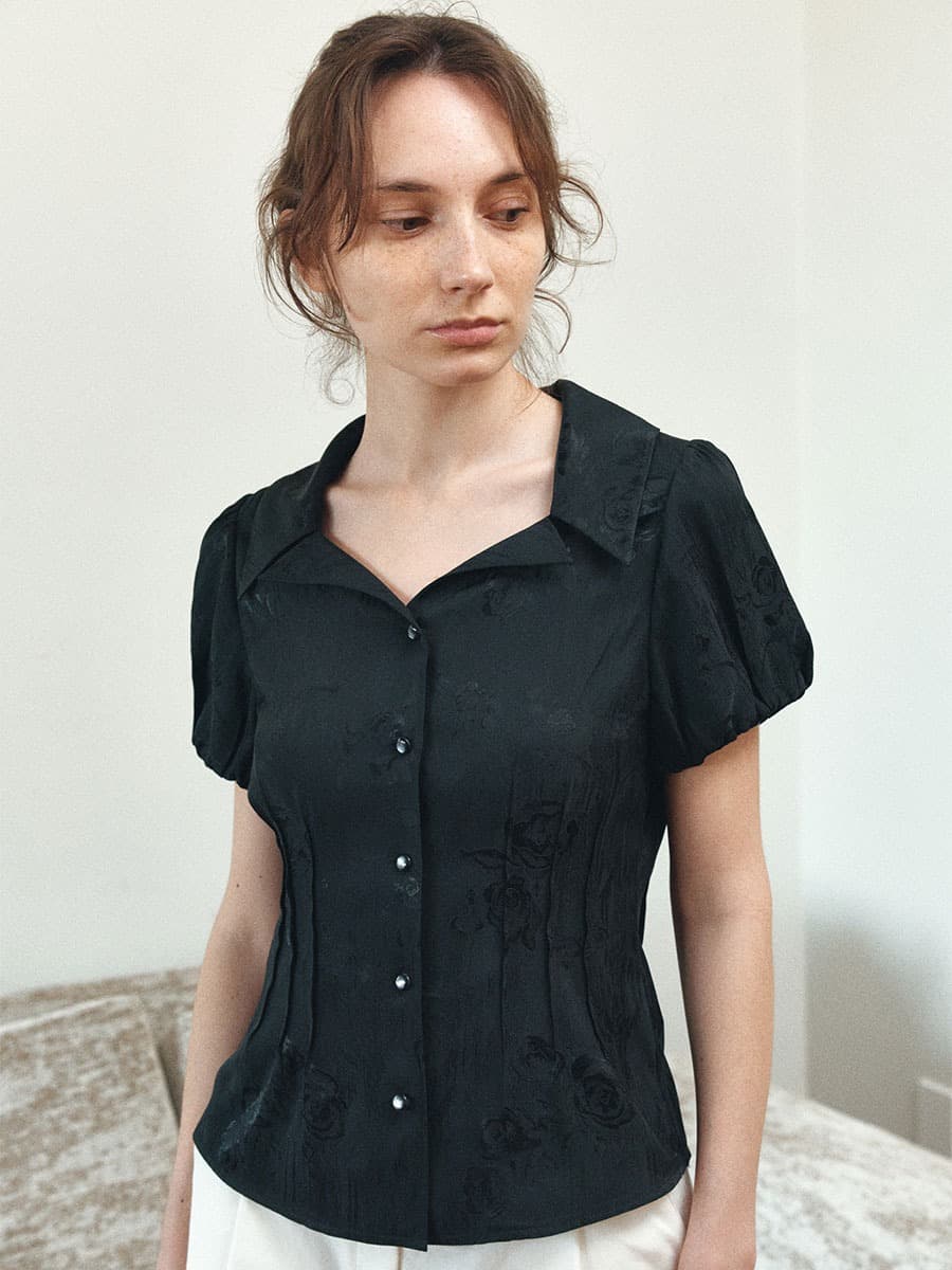 TIS JACQUARD PUFF BLOUSE_BLACK — vue 1