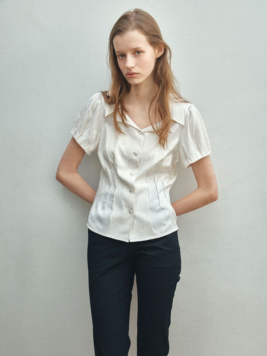 TIS JACQUARD PUFF BLOUSE_IVORY — vue 3