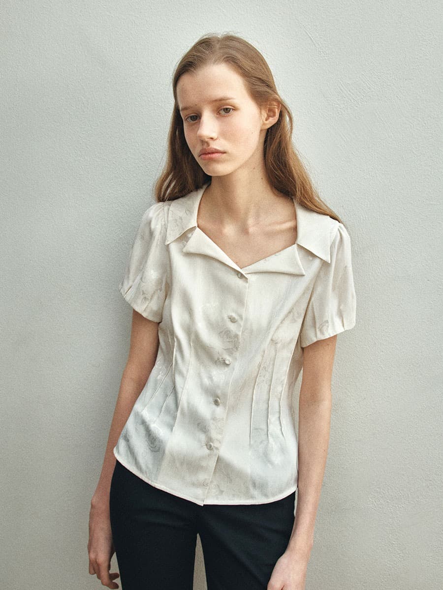 TIS JACQUARD PUFF BLOUSE_IVORY — vue 4