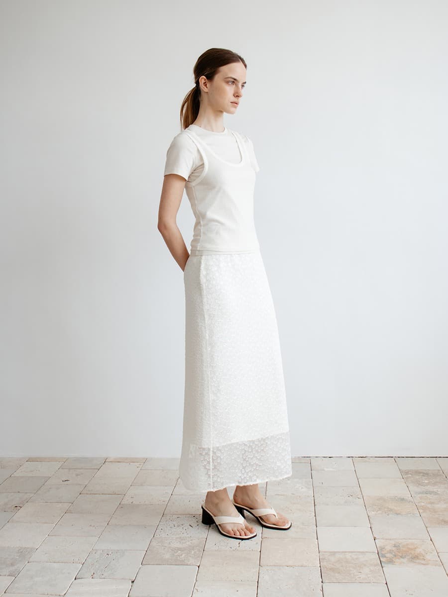 TIR ROMANTIC SHEER FLORAL SKIRT_CREAM — vue 2