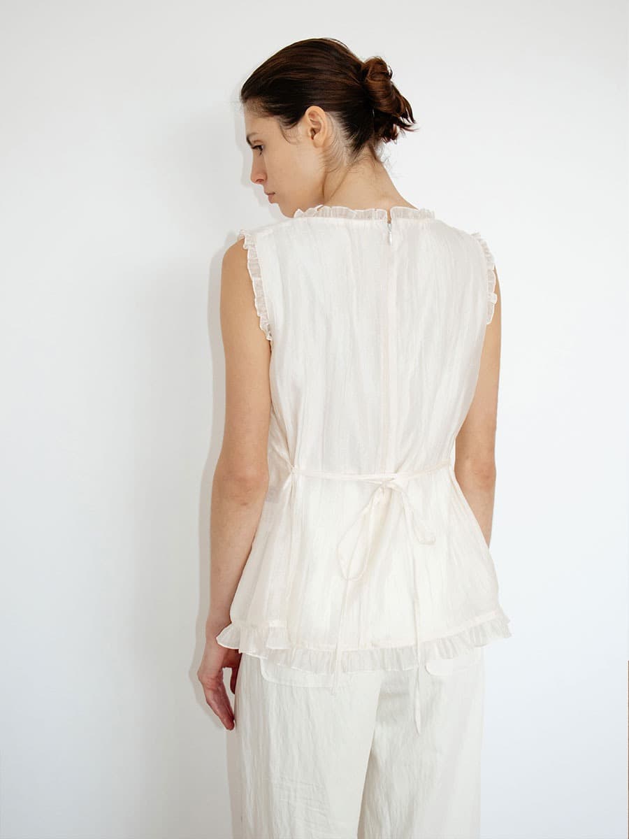 TIR SHEER FRILL BLOUSE_CREAM — vue 8