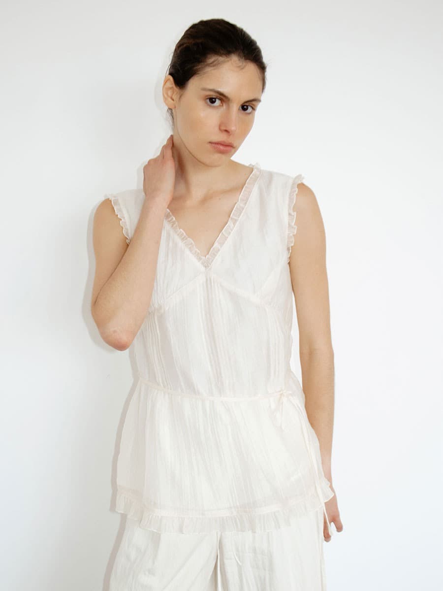 TIR SHEER FRILL BLOUSE_CREAM — vue 1