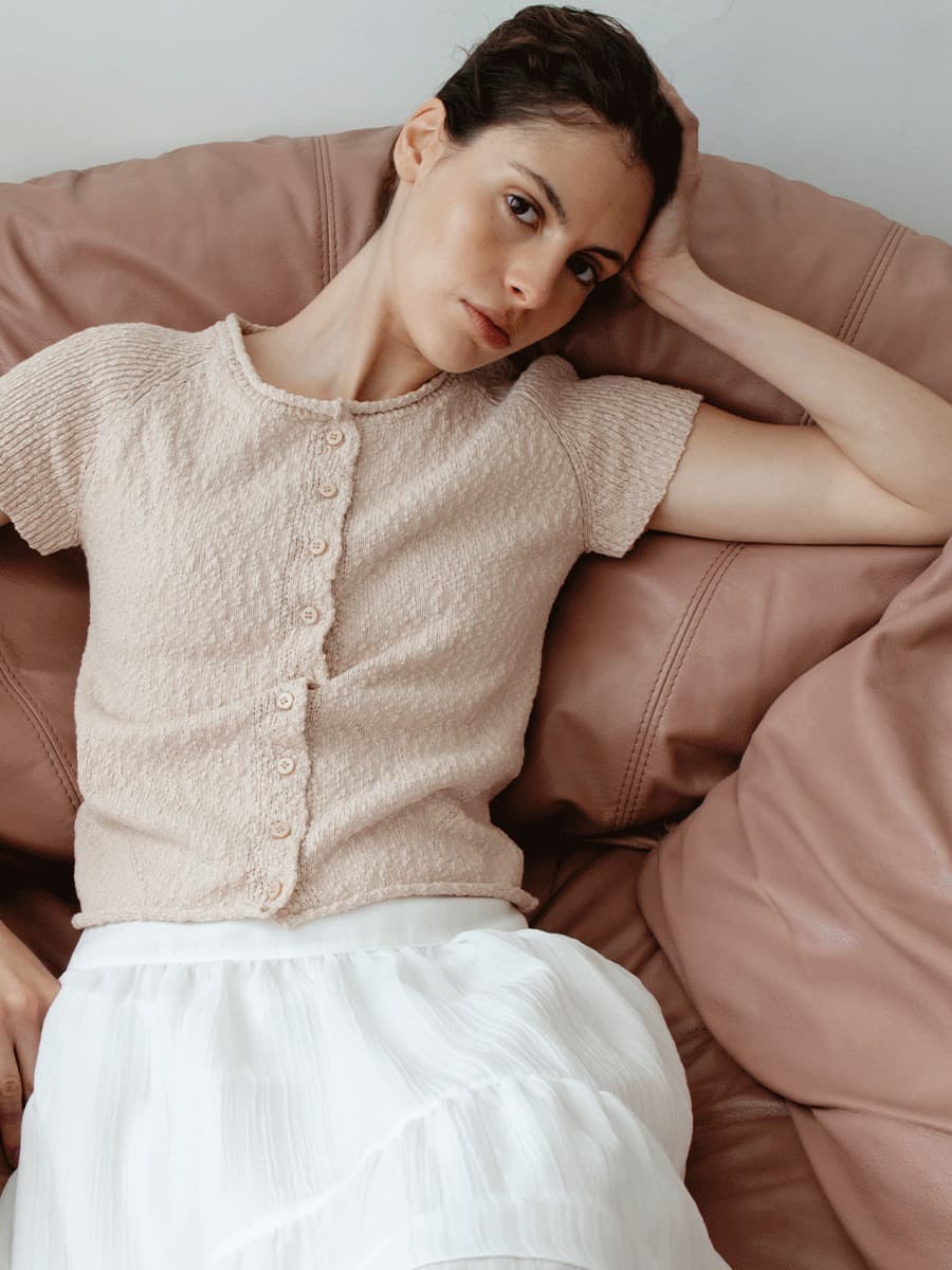 TIR SLUB SHORT SLEEVE KNIT CARDIGAN_SMOKE PINK — vue 2