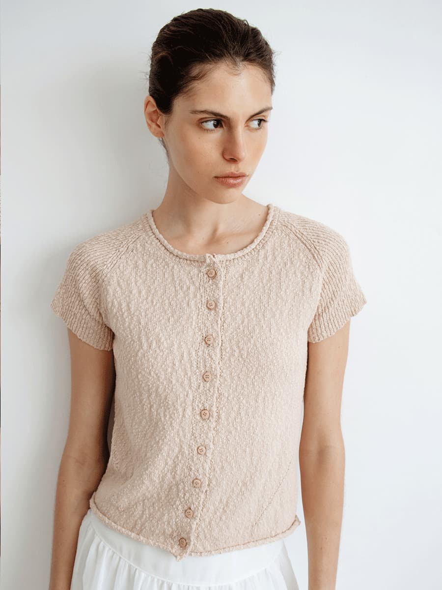 TIR SLUB SHORT SLEEVE KNIT CARDIGAN_SMOKE PINK — vue 3