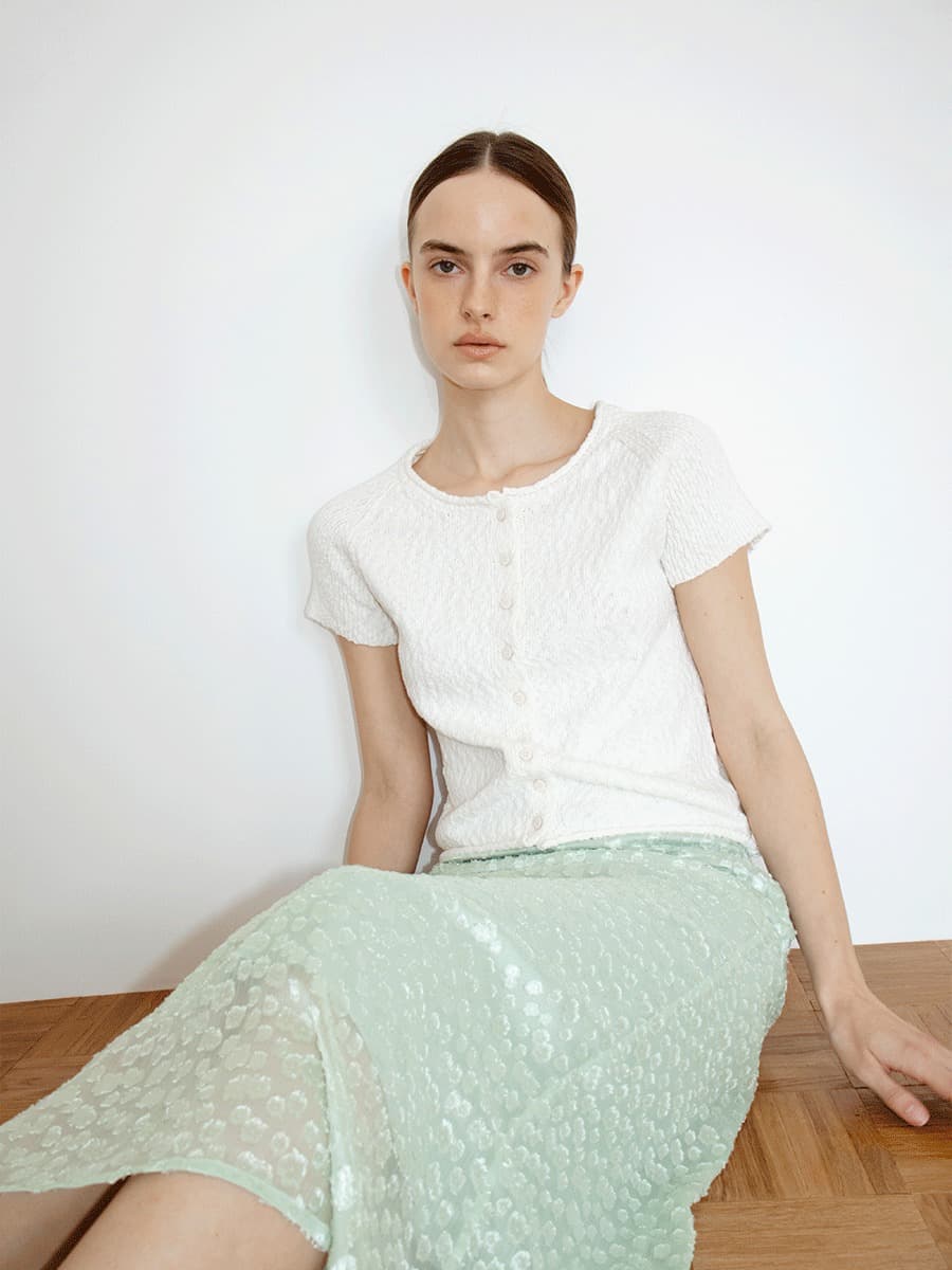 TIR SLUB SHORT SLEEVE KNIT CARDIGAN_WHITE — vue 4
