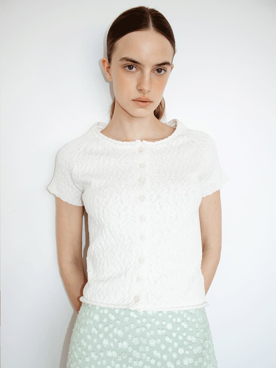 TIR SLUB SHORT SLEEVE KNIT CARDIGAN_WHITE — vue 5