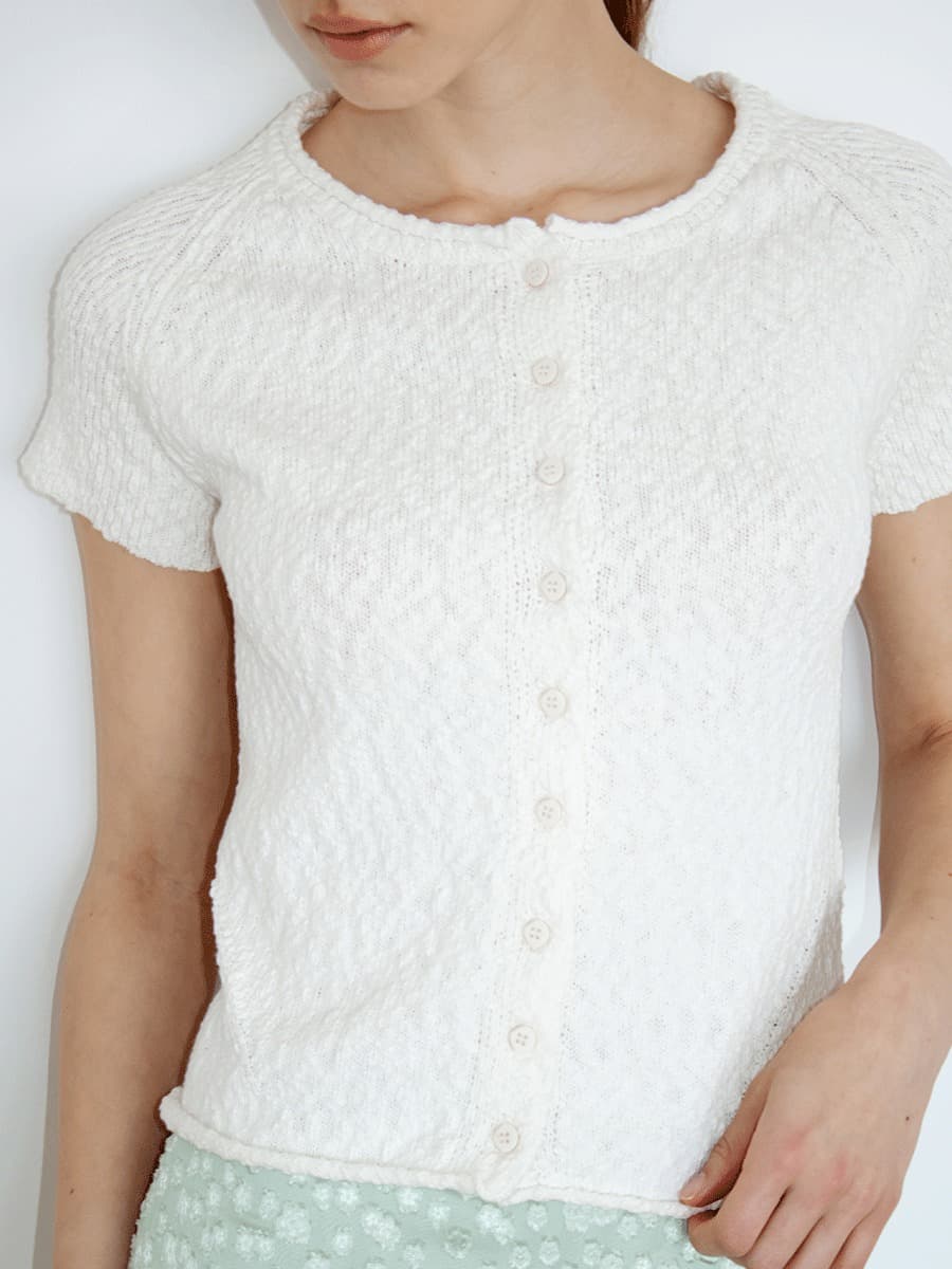 TIR SLUB SHORT SLEEVE KNIT CARDIGAN_WHITE — vue 8