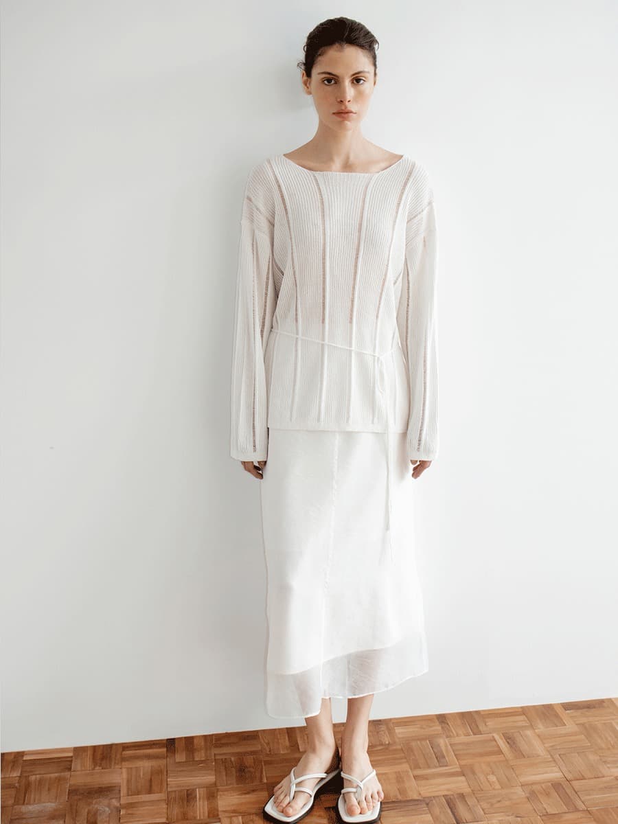 TIR LOOSE FIT PAPER BOAT NECK KNIT_WHITE — vue 4
