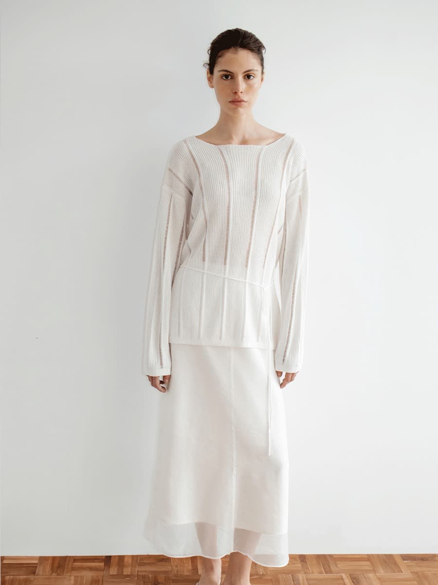 TIR LOOSE FIT PAPER BOAT NECK KNIT_WHITE — vue 5