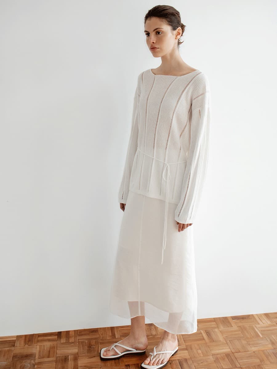 TIR LOOSE FIT PAPER BOAT NECK KNIT_WHITE — vue 6