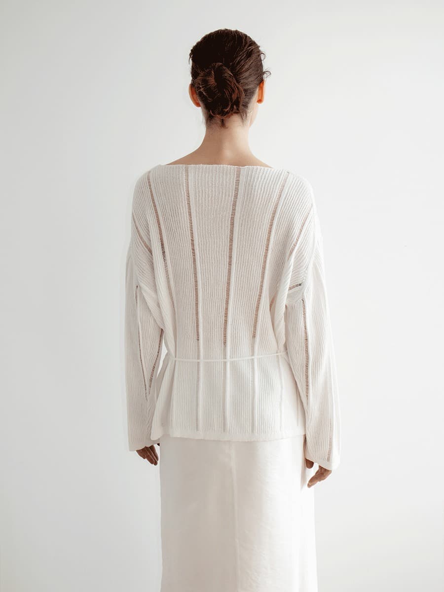 TIR LOOSE FIT PAPER BOAT NECK KNIT_WHITE — vue 7