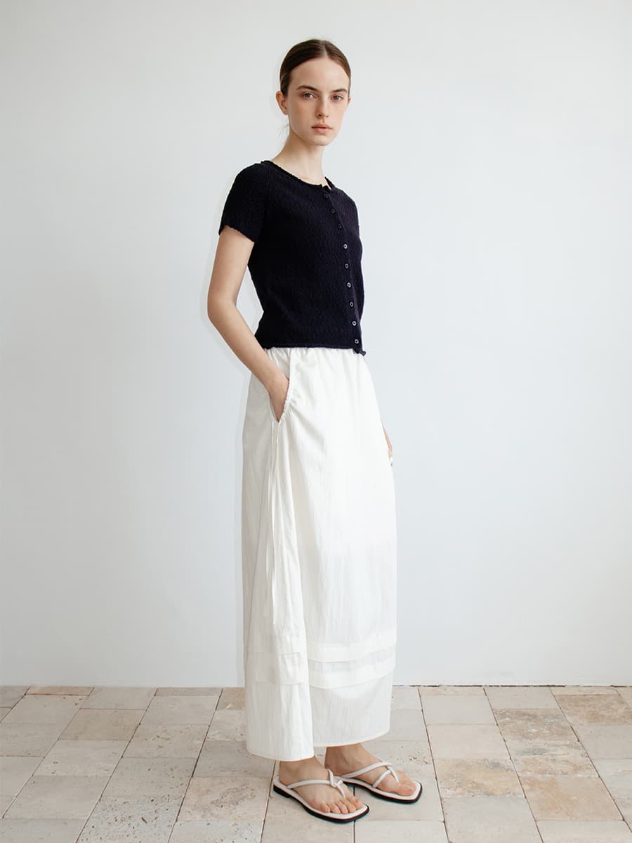 TIR TIERED TUCK FLARE SKIRT_IVORY — vue 4