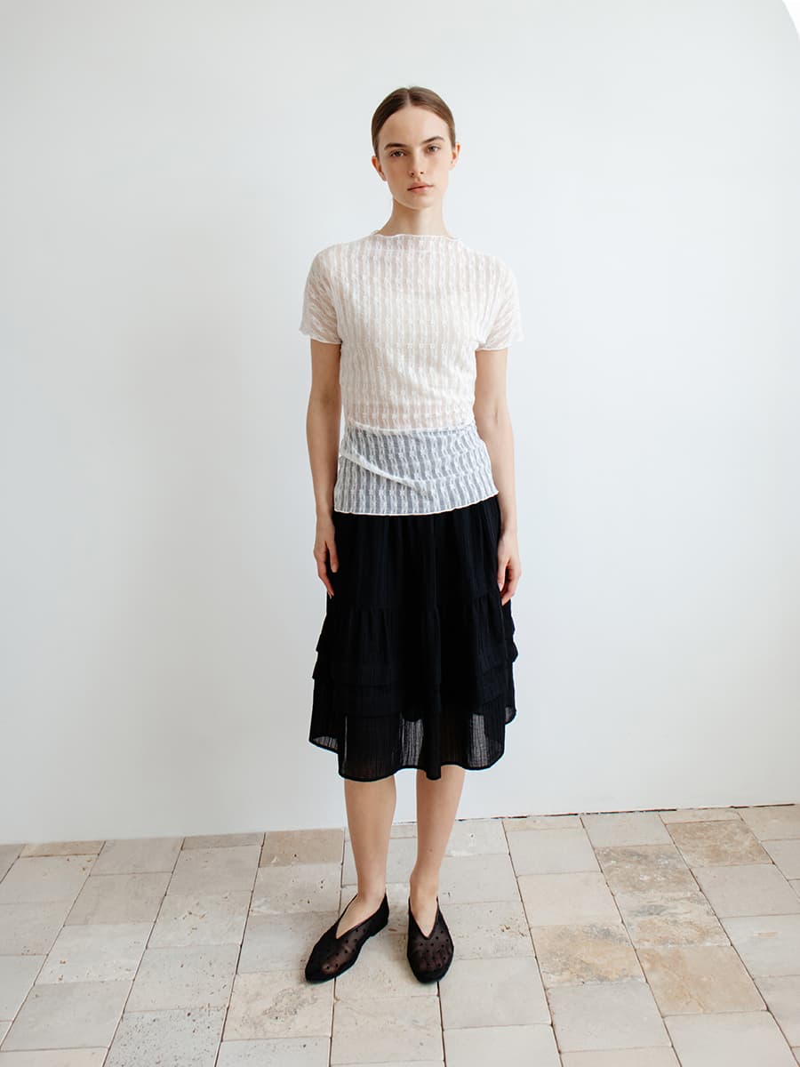 TIR SHEER TIERED MIDI SKIRT_BLACK — vue 3