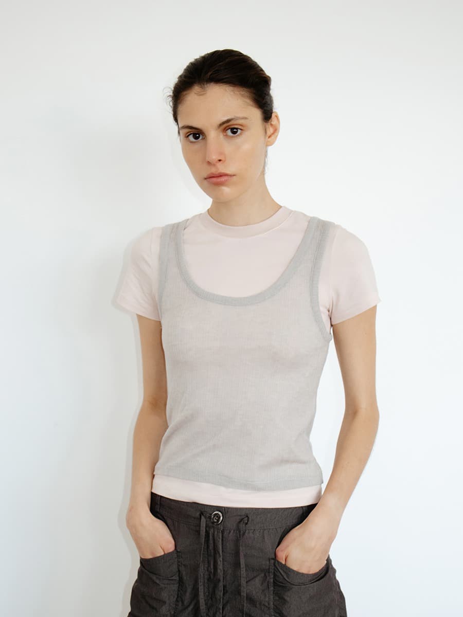 TIR SLEEVELESS LAYERED TOP_PINK&GREY — vue 1
