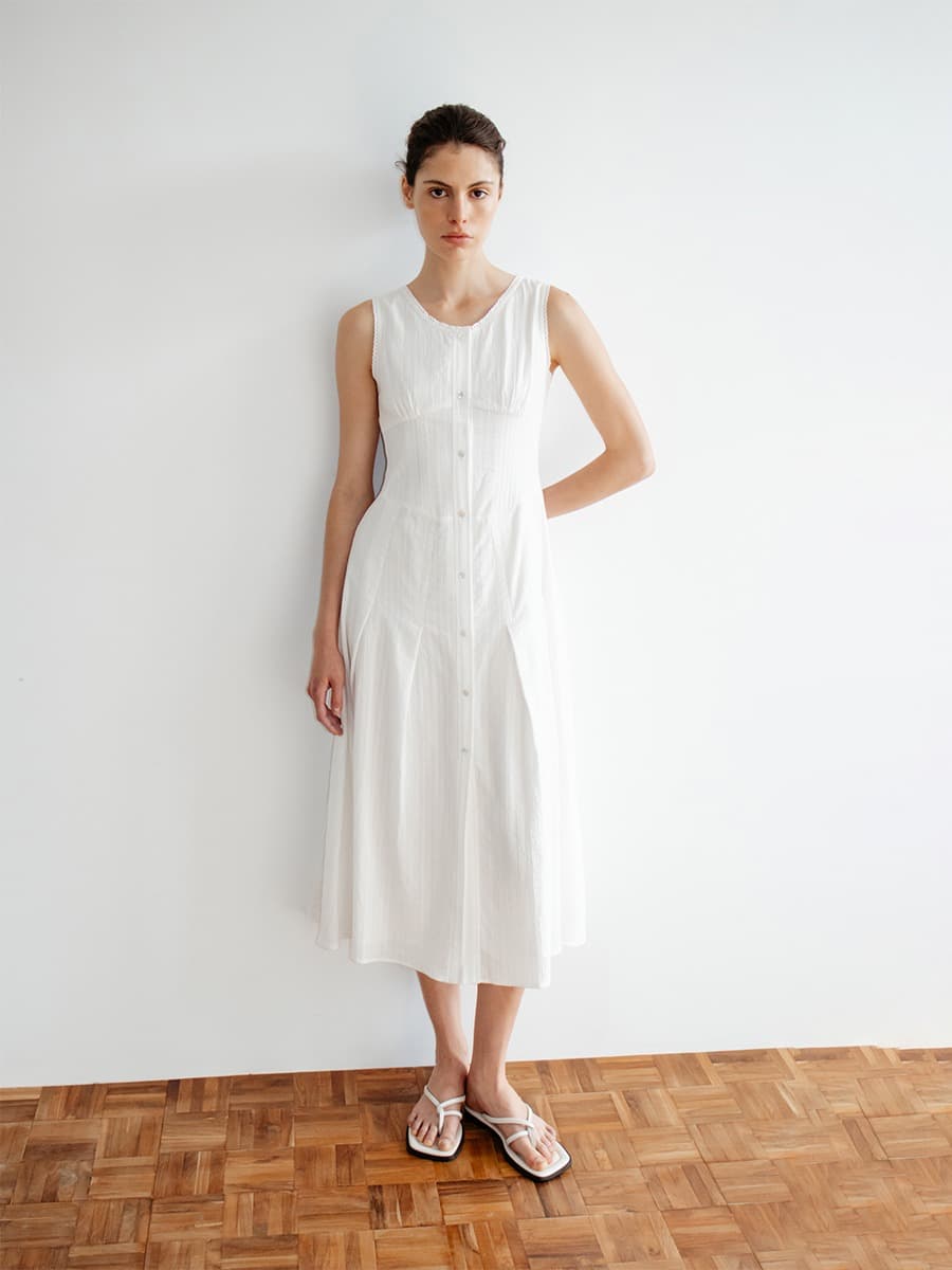 TIR CROCHET STRIPE SLEEVELESS DRESS_WHITE — vue 2