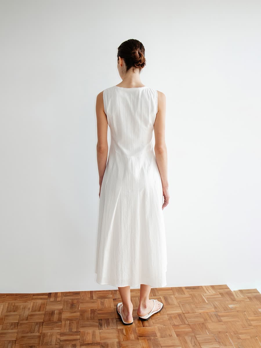 TIR CROCHET STRIPE SLEEVELESS DRESS_WHITE — vue 3