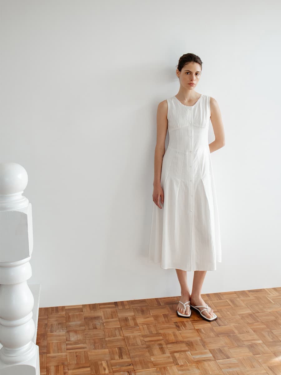 TIR CROCHET STRIPE SLEEVELESS DRESS_WHITE — vue 5